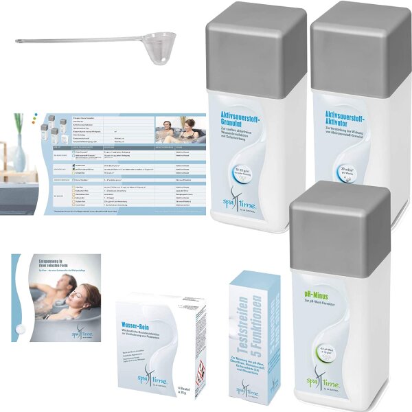 Bayrol SpaTime Spar-Set Aktivsauerstoff-Pflege 3,7 kg - BAYROL Spa Time - Starter Set f&Atilde;&frac14;r die Whirlpoolpflege mit Sauerstoff - pH-Minus - Teststreifen mit 5 Funktionen - Wasser-Rein
